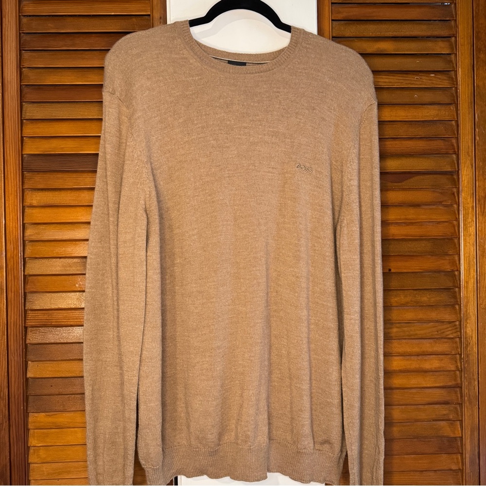 Boss Tan Crewneck Sweater Lightweight Knit